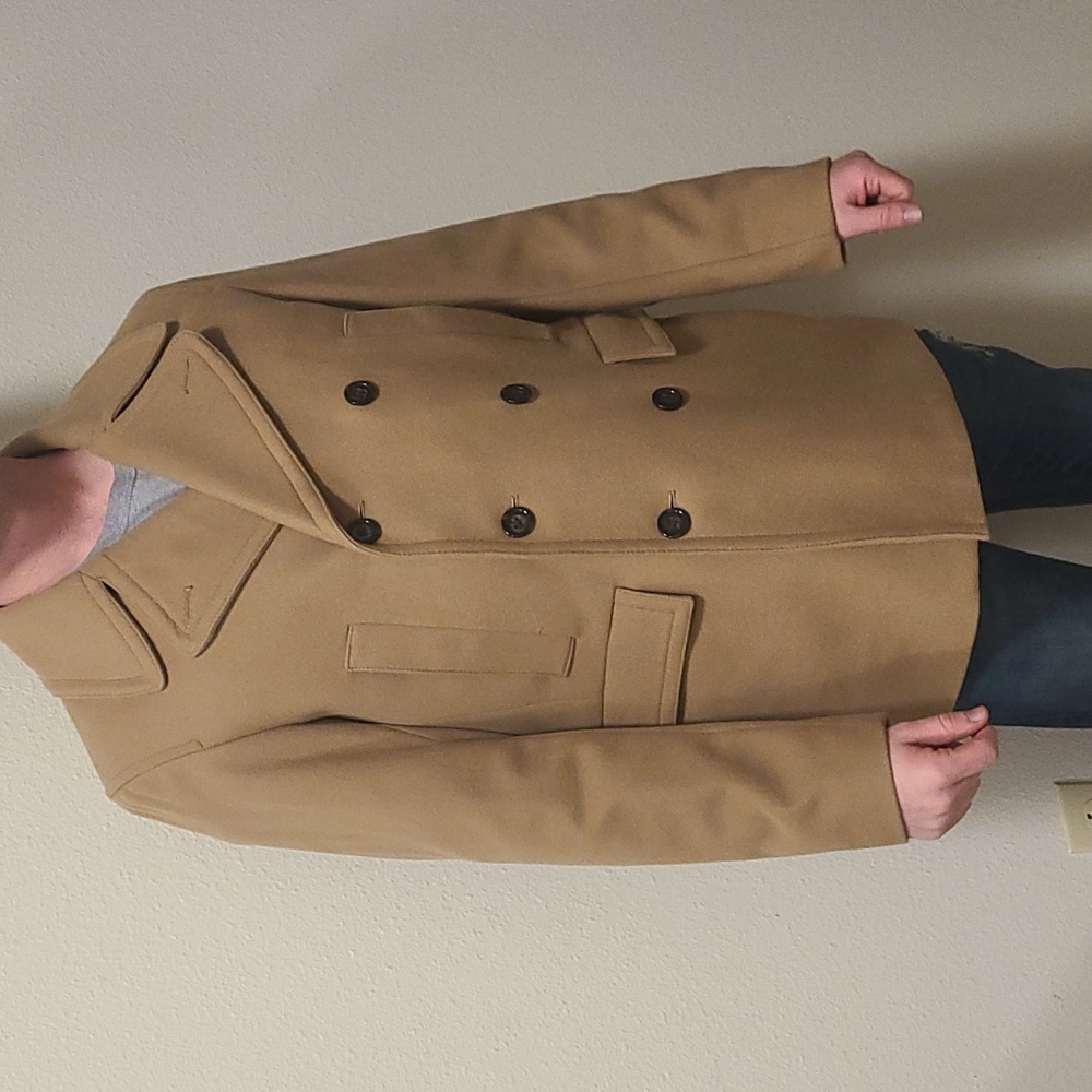 Camel double breasted pea coat